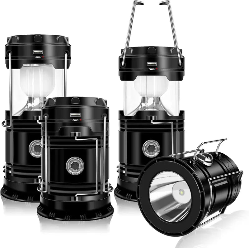 Rechargeable Solar Camping Lanterns – Foldable LED Lights with Magnetic Base & Hanging Hook for Camping, Hiking & Emergencies
