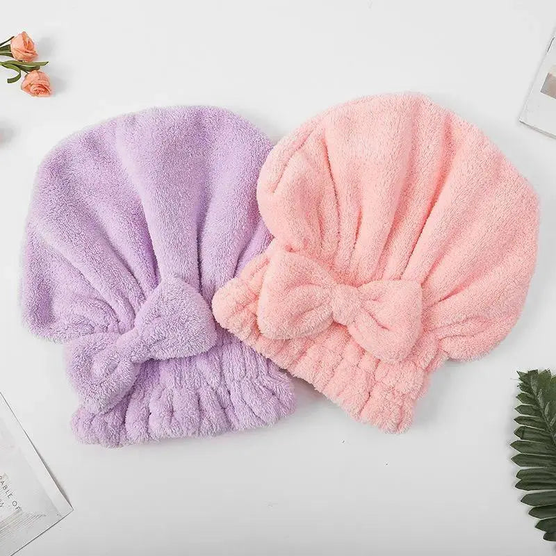 🎀💖2-Piece Ultra-Absorbent Hair Drying Towel Cap Set, Soft Bow Wrap for Shower & Travel✨🧖♀️🚿😂