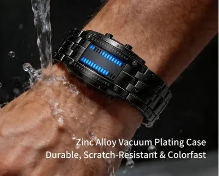 🎁🔥Binary LED Digital Watch, Square Face with Stainless Zinc Alloy Band, Unisex Casual Timepiece