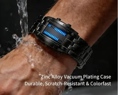 🎁🔥Binary LED Digital Watch, Square Face with Stainless Zinc Alloy Band, Unisex Casual Timepiece
