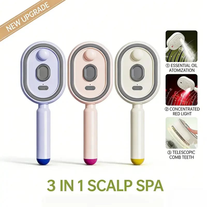 3-in-1 Electric MistDetangling Brush for Frizz& Scalp Massage