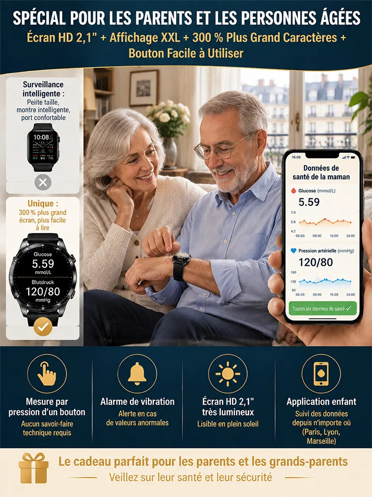 【Dile adiós a las inyecciones dolorosas】Reloj inteligente deportivo con monitoreo de glucosa en sangre