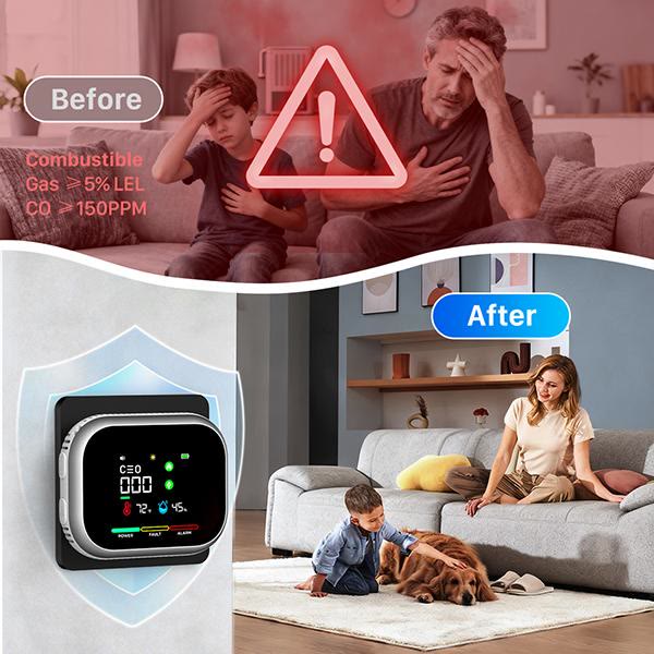 ⏰LAST DAY PROMOTION SAVE 49%🔥6-in-1 Portable Gas Detector with Temp & Humidity Sensor, HD Display, Plug & Play