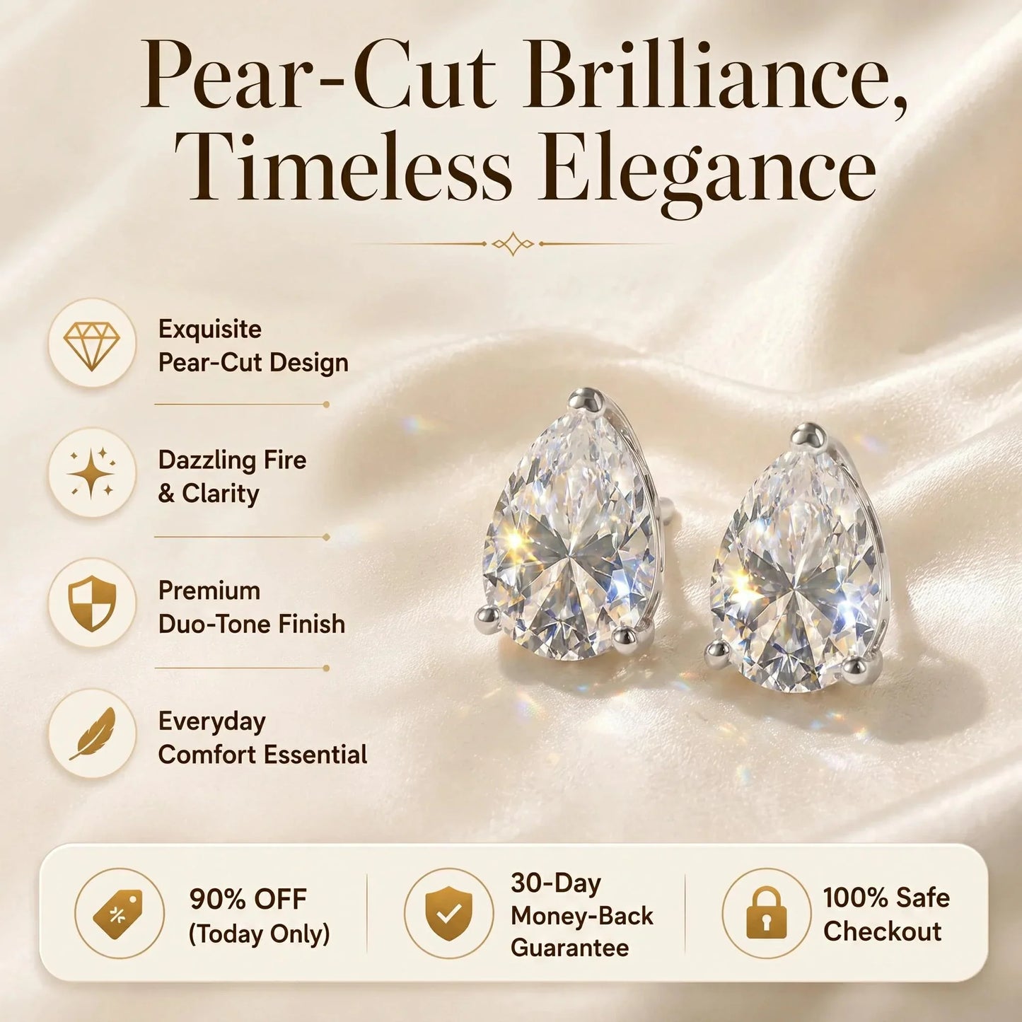 🔥 LAST DAY 90% OFF: Travel-Safe VVS1 Pear-Cut Moissanite Stud Earrings in 925 Silver
