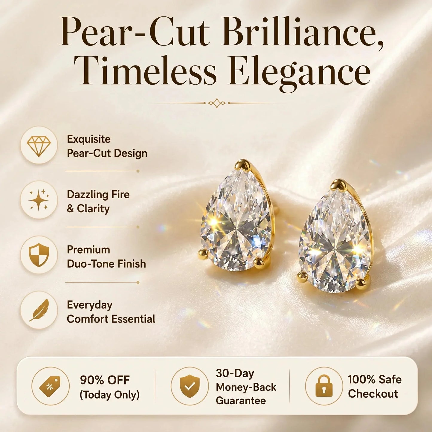 🔥 LAST DAY 90% OFF: Travel-Safe VVS1 Pear-Cut Moissanite Stud Earrings in 925 Silver