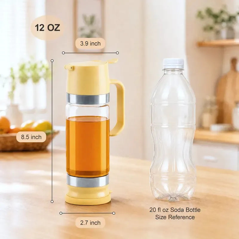 🍯 12oz No-Drip Honey & Syrup Dispenser – Press-to-Pour Glass Jar with Handle