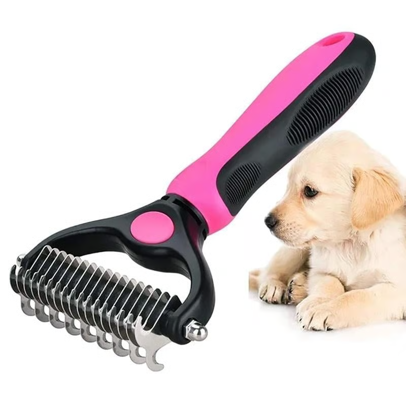🐾Double-Sided Pet Grooming Brush – Hurtless Shedding & Dematting Undercoat Rake for Dogs and Cats