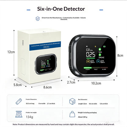 ⏰LAST DAY PROMOTION SAVE 49%🔥6-in-1 Portable Gas Detector with Temp & Humidity Sensor, HD Display, Plug & Play