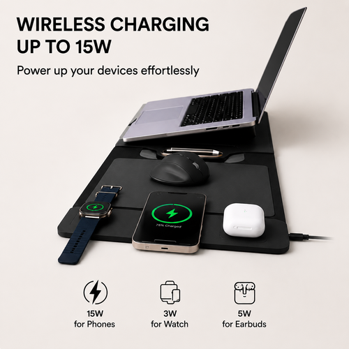 💼The All-In-One Mobile Workstation Sleeve | Built-In 15W Multi-Device Wireless Charger, Ergonomic Laptop Stand & Mousepad (Fits up to 16")