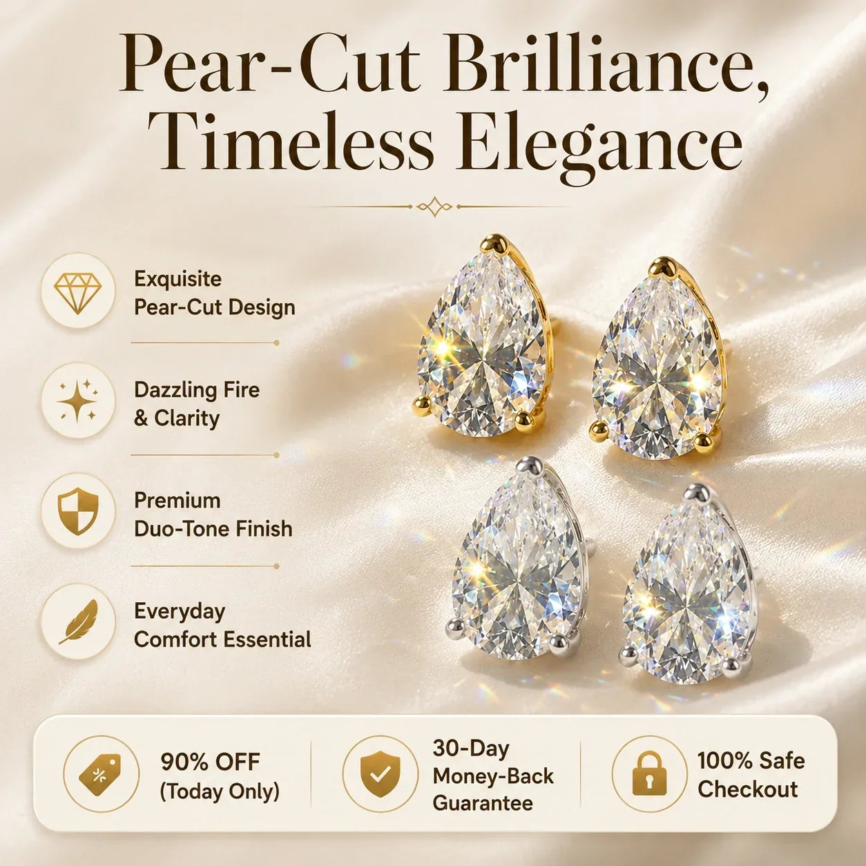 🔥 LAST DAY 90% OFF: Travel-Safe VVS1 Pear-Cut Moissanite Stud Earrings in 925 Silver