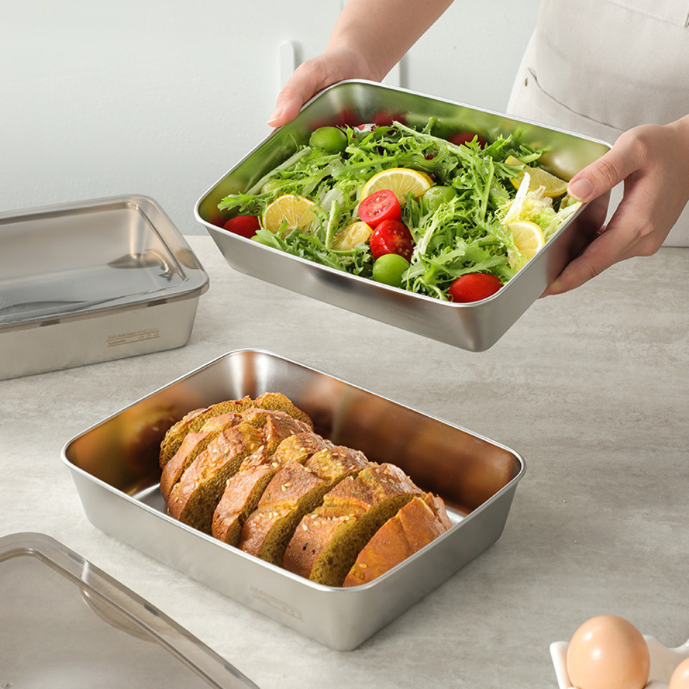 ⭐️ 4 pcs 304 stainless steel antibacterial box keeps food fresh for a long time (25*20*6cm)