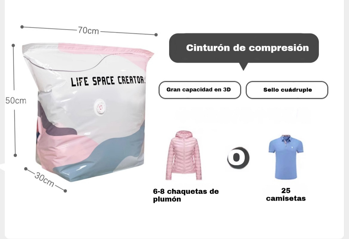 👕📦【4 Pcs 】Bolsas de compresión para guardar ropa, no requieren vacío, diseño reforzado.