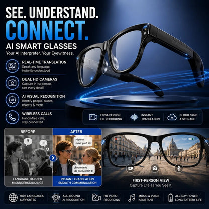 👓 All-weather on-body AI assistant, real-time multilingual simultaneous translation, seamless cross-border communication, all-round AI recognition for everything, on-body professional recorder, hands-free calls, music playback