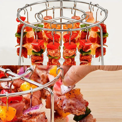 Air Fryer Grill Skewer Rack with 24 Vertical Stainless Steel Kabob Skewers