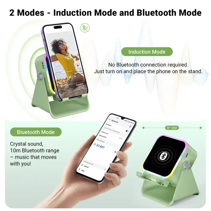 5-in-1 Wireless Induction Speaker Stand – Portable Desk Phone Holder with Emergency Power Bank & Colorful Ambient Light – Perfect Gift for Dad, Men & Women ✨🔋