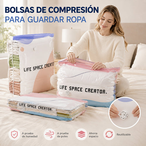 👕📦【4 Pcs 】Bolsas de compresión para guardar ropa, no requieren vacío, diseño reforzado.