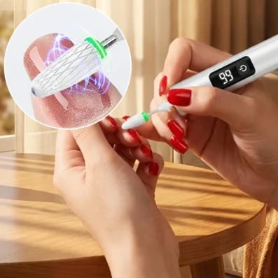 🥳Professional Electric Nail Polisher – Smooths thick nails, 99-speed display. Multiple heads for shaping & buffing. Salon at home! 🌟💎