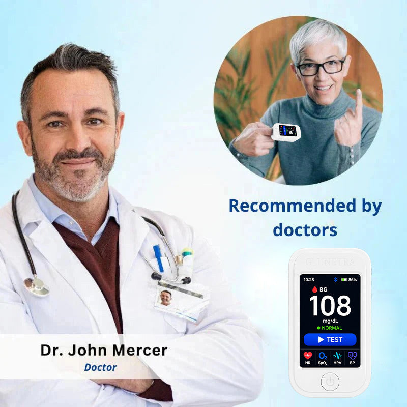 🩺 GLUNETRATM G5 Non-Invasive Glucose & Health Monitor | 🩸 No Finger Pricks Blood Sugar Monitoring Device  | ✅ ADA Licensed Product