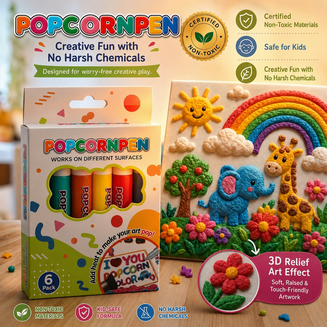 🖍️ 🎁Magic Puffy Bubble Pens, Heat Activated Popcorn Pens DIY 3D Art Marker for Kids Crafts🔮