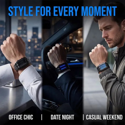 🎁🔥Binary LED Digital Watch, Square Face with Stainless Zinc Alloy Band, Unisex Casual Timepiece