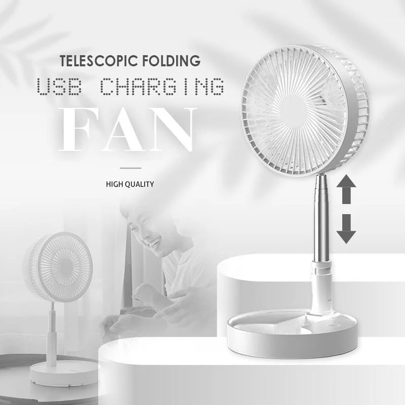 🌀  NOW! 🔋 Telescopic Folding USB Charging Fan – Adjustable height, quiet operation & portable – perfect for desk, travel or outdoor use 💨