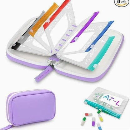 💊A8 Waterproof 14-Pouch Weekly Pill Organizer, Color-Coded Travel Storage for Vitamins & Supplements