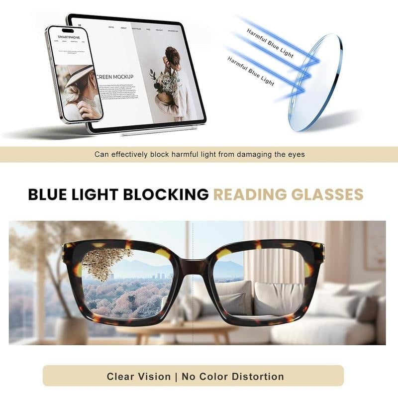 ✨Buy 1 get 3 packs👓Tortoiseshell Reading Glasses – Blue Light Blocking Oversized Square Readers