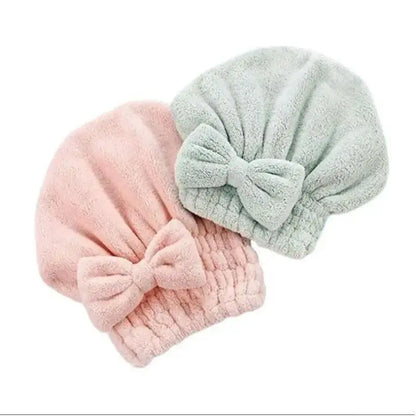 🎀💖2-Piece Ultra-Absorbent Hair Drying Towel Cap Set, Soft Bow Wrap for Shower & Travel✨🧖‍♀️🚿😂