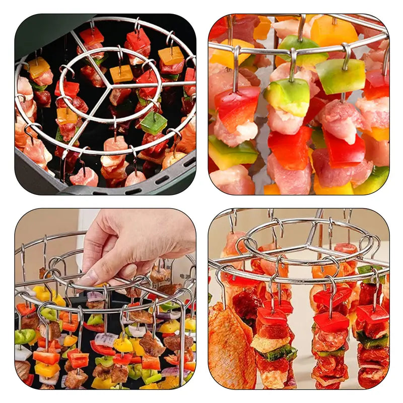 Air Fryer Grill Skewer Rack with 24 Vertical Stainless Steel Kabob Skewers