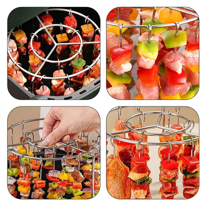 Air Fryer Grill Skewer Rack with 24 Vertical Stainless Steel Kabob Skewers