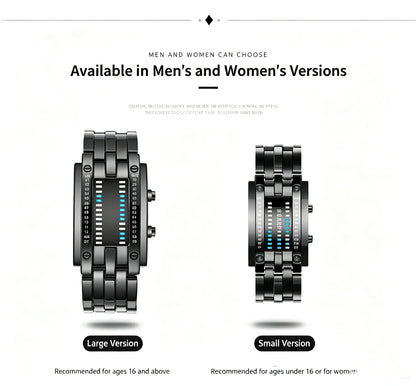 🎁🔥Binary LED Digital Watch, Square Face with Stainless Zinc Alloy Band, Unisex Casual Timepiece