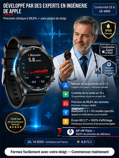 【Dile adiós a las inyecciones dolorosas】Reloj inteligente deportivo con monitoreo de glucosa en sangre