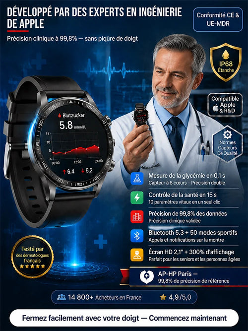 【Dile adiós a las inyecciones dolorosas】Reloj inteligente deportivo con monitoreo de glucosa en sangre