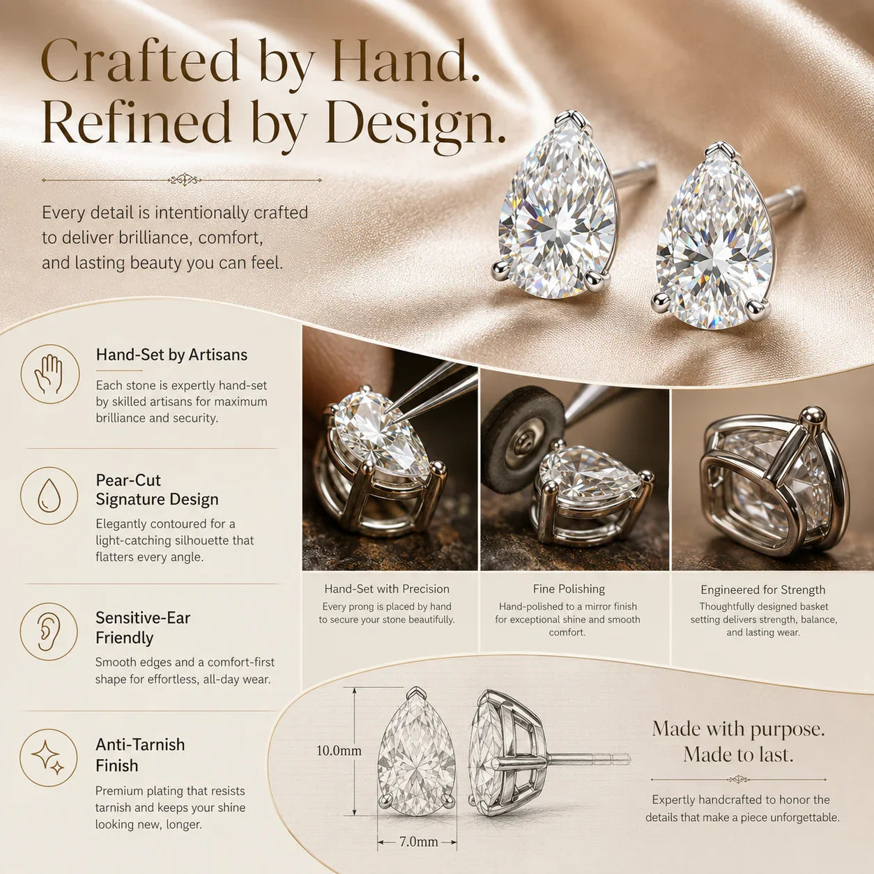 🔥 LAST DAY 90% OFF: Travel-Safe VVS1 Pear-Cut Moissanite Stud Earrings in 925 Silver