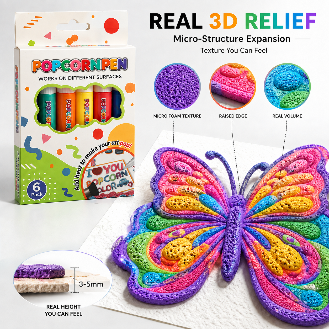 🖍️ 🎁Magic Puffy Bubble Pens, Heat Activated Popcorn Pens DIY 3D Art Marker for Kids Crafts🔮