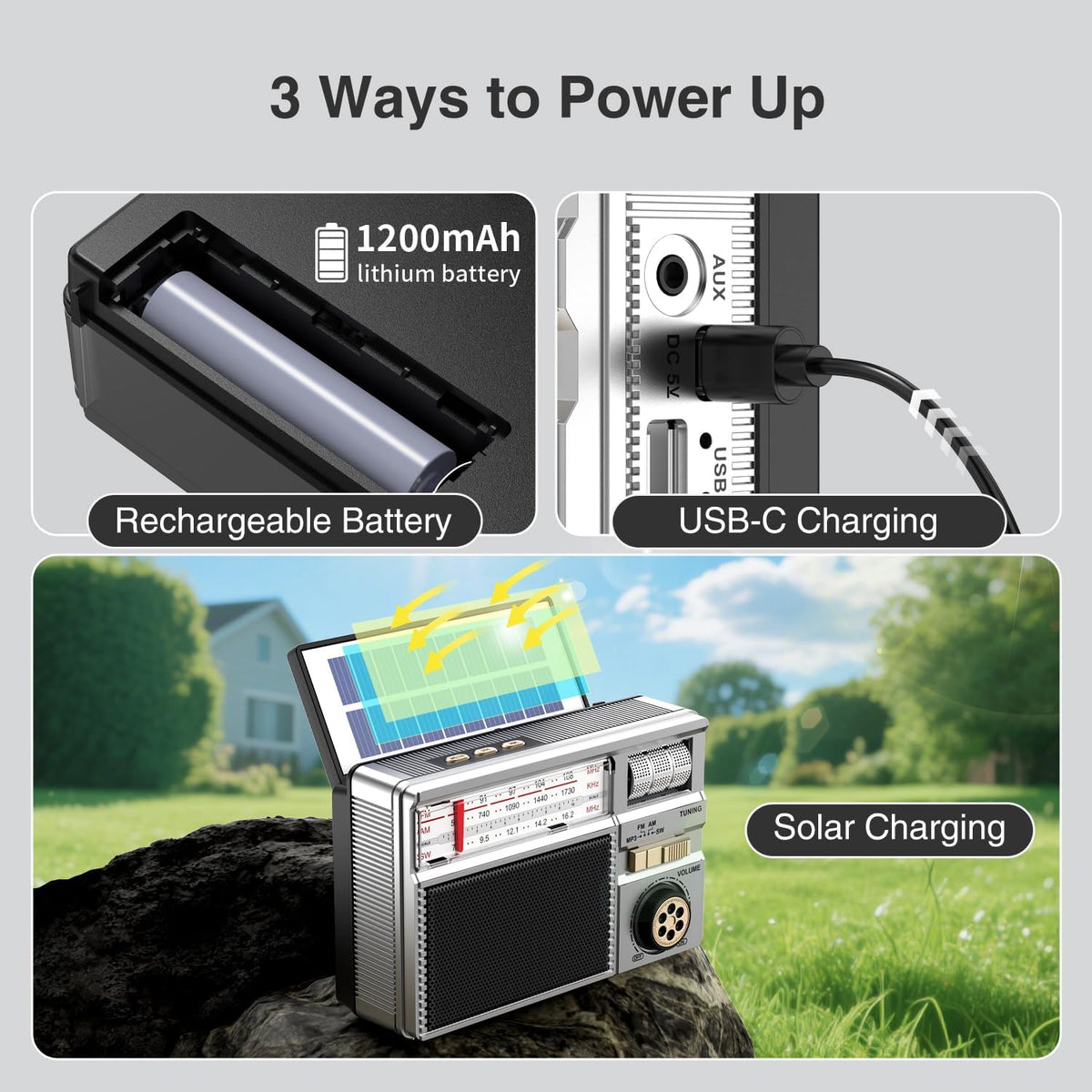 📻 Portable All-Band Classical Radio with Bluetooth Speaker & Solar Charging ☀️🔋