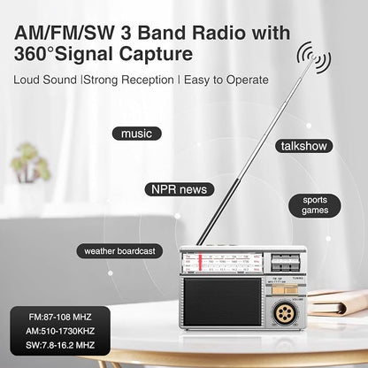 📻 Portable All-Band Classical Radio with Bluetooth Speaker & Solar Charging ☀️🔋