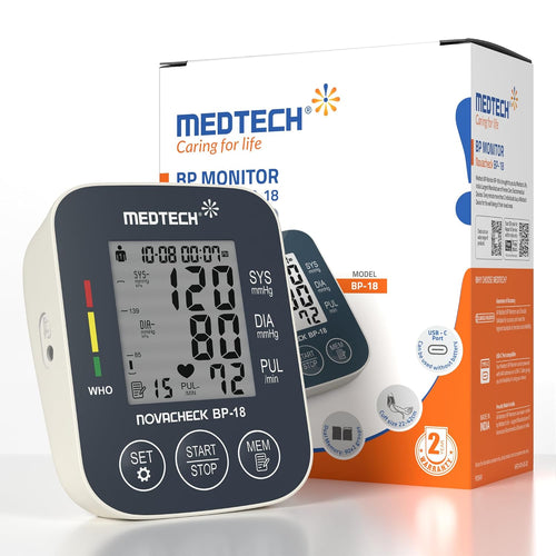 MEDTECH® BP18 Fully Automatic Portable Digital Blood Pressure Monitor with Smart MDD Technology and USB-C Port - Full Size Cuff - 22-42cm