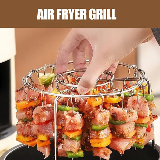 Air Fryer Grill Skewer Rack with 24 Vertical Stainless Steel Kabob Skewers