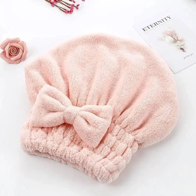 🎀💖2-Piece Ultra-Absorbent Hair Drying Towel Cap Set, Soft Bow Wrap for Shower & Travel✨🧖‍♀️🚿😂