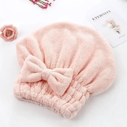 🎀💖2-Piece Ultra-Absorbent Hair Drying Towel Cap Set, Soft Bow Wrap for Shower & Travel✨🧖‍♀️🚿😂
