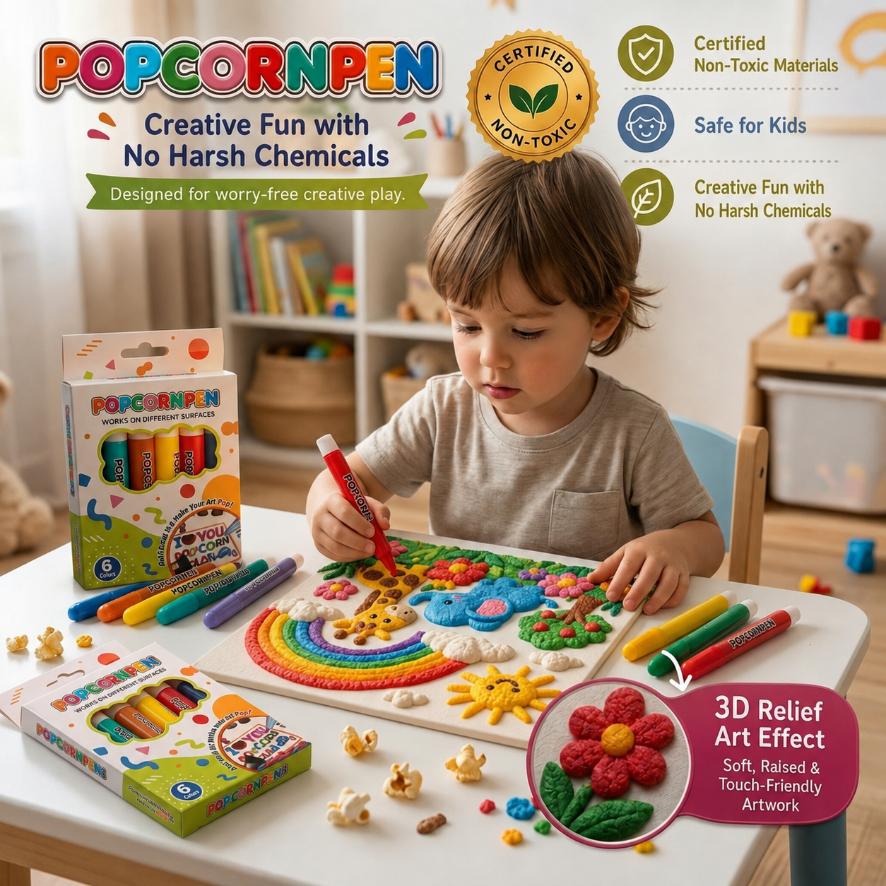 🖍️ 🎁Magic Puffy Bubble Pens, Heat Activated Popcorn Pens DIY 3D Art Marker for Kids Crafts🔮
