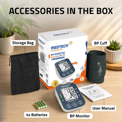 MEDTECH® BP18 Fully Automatic Portable Digital Blood Pressure Monitor with Smart MDD Technology and USB-C Port - Full Size Cuff - 22-42cm