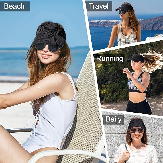 2-Pack Women's High Ponytail Sun Visor Hats