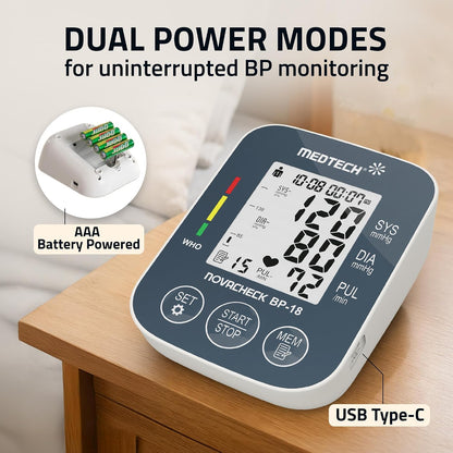 MEDTECH® BP18 Fully Automatic Portable Digital Blood Pressure Monitor with Smart MDD Technology and USB-C Port - Full Size Cuff - 22-42cm