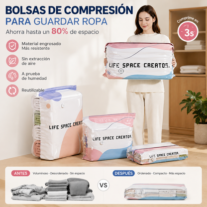 👕📦【4 Pcs 】Bolsas de compresión para guardar ropa, no requieren vacío, diseño reforzado.