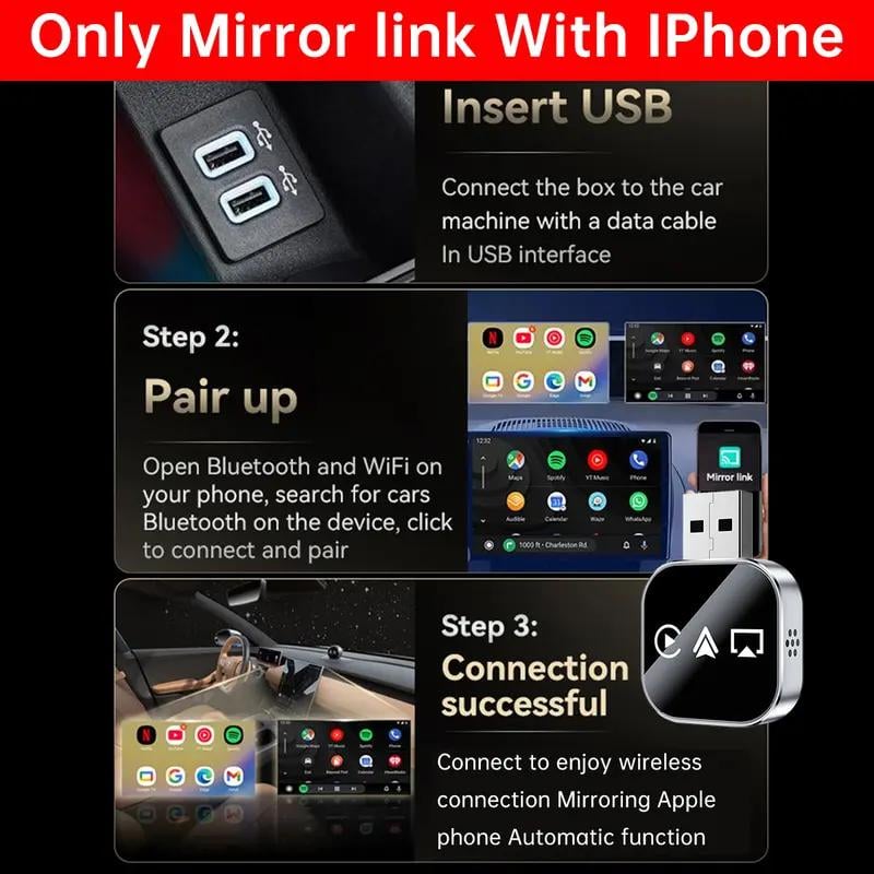 📶  2026 Upgrade 3 in 1 Screen Mirror iOS Phone, wired to wireless Carplay adapter