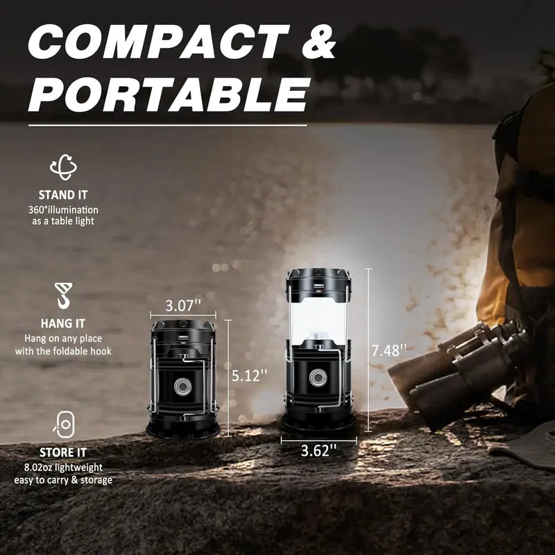 Rechargeable Solar Camping Lanterns – Foldable LED Lights with Magnetic Base & Hanging Hook for Camping, Hiking & Emergencies