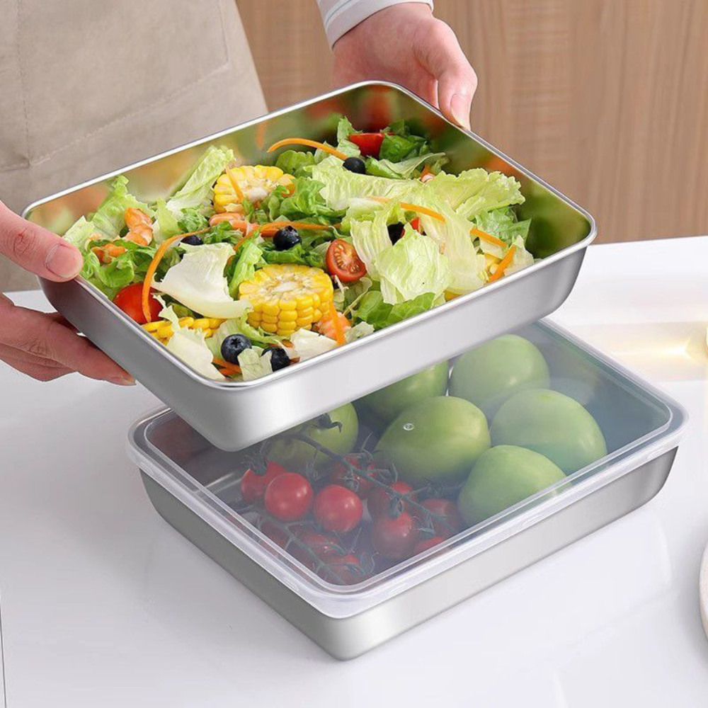 ⭐️ 4 pcs 304 stainless steel antibacterial box keeps food fresh for a long time (25*20*6cm)