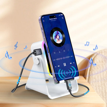 5-in-1 Wireless Induction Speaker Stand – Portable Desk Phone Holder with Emergency Power Bank & Colorful Ambient Light – Perfect Gift for Dad, Men & Women ✨🔋